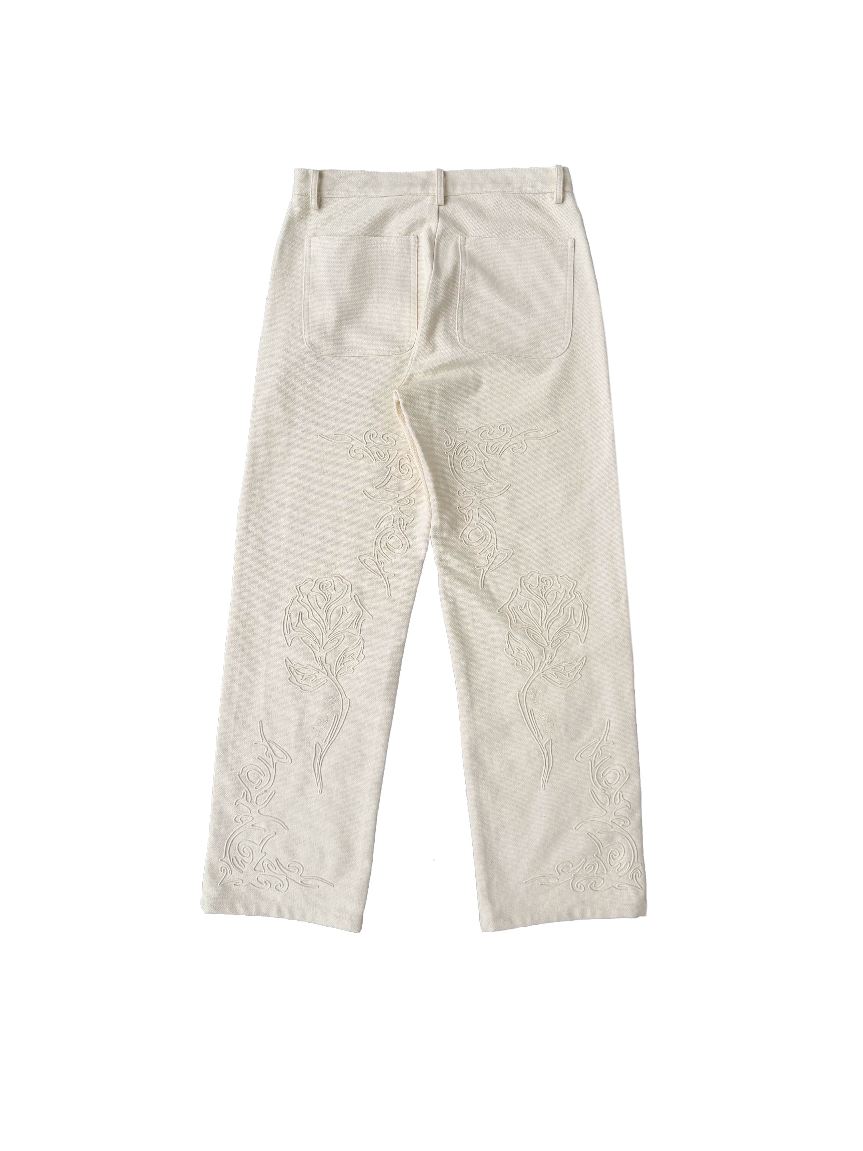 CHAI Rope Embroidered Woven Loose Straight Trousers