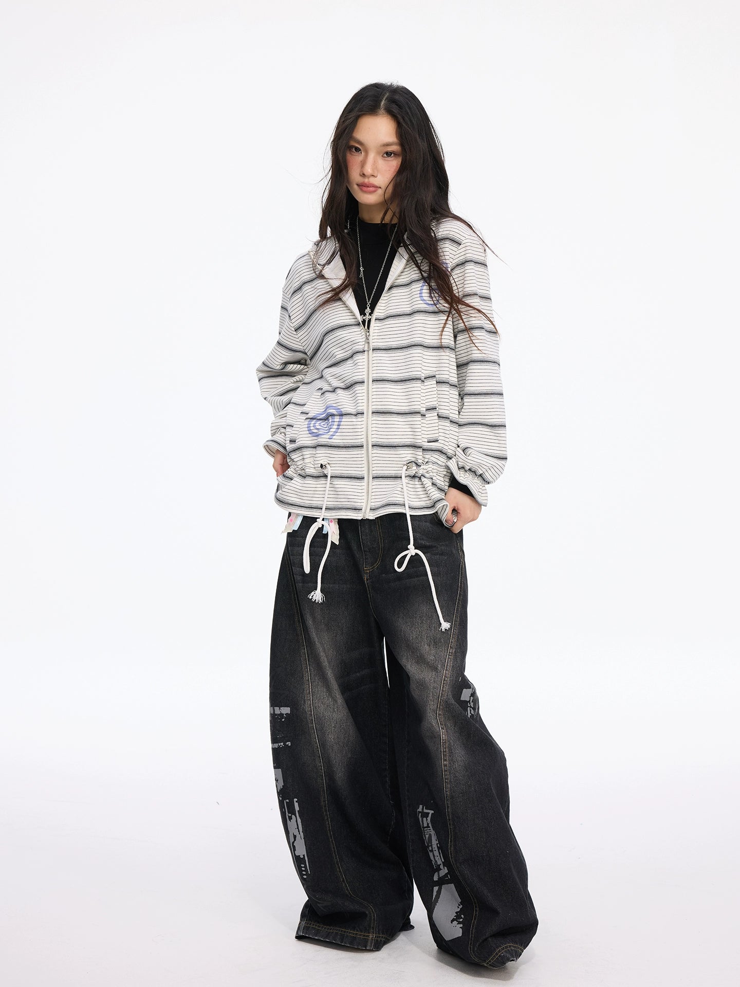 MOMSAYCAN Hooded Striped Loose Jacket
