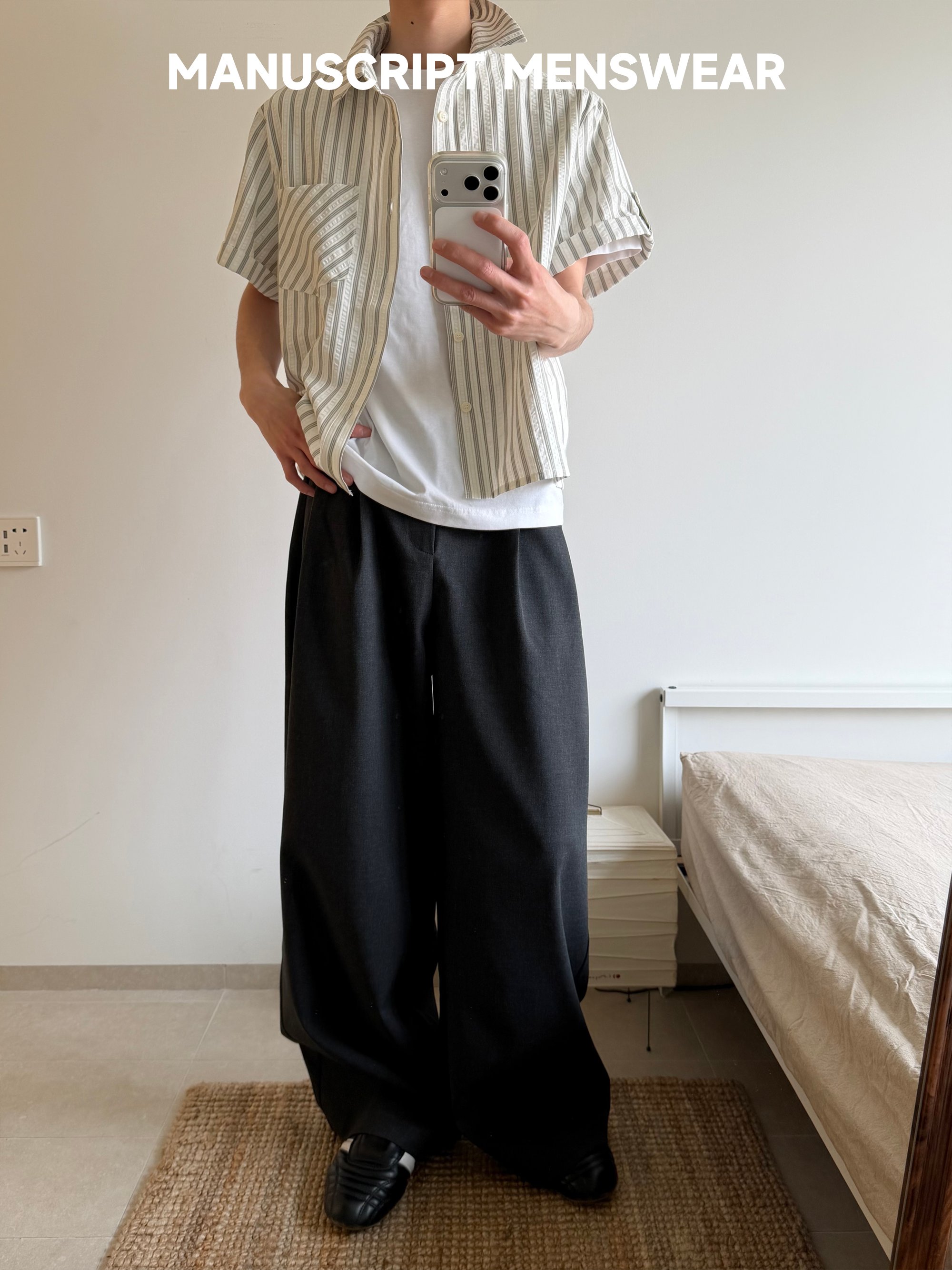 MANUSCRIPT Striped Seersucker Short-sleeved Shirt