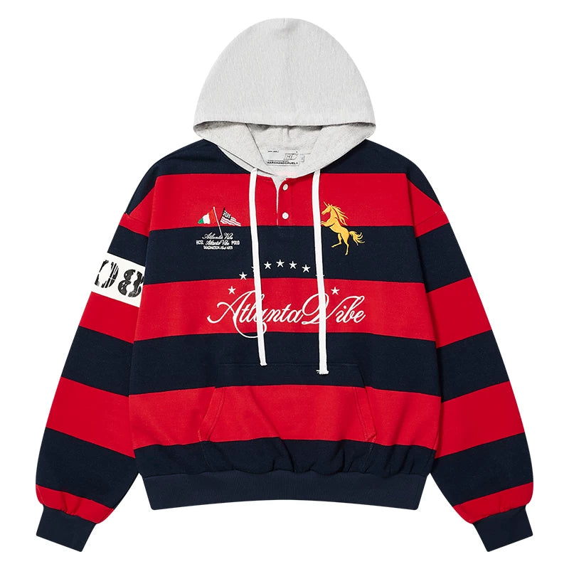 HACR Striped Stitched Embroidered Hooded Sweater