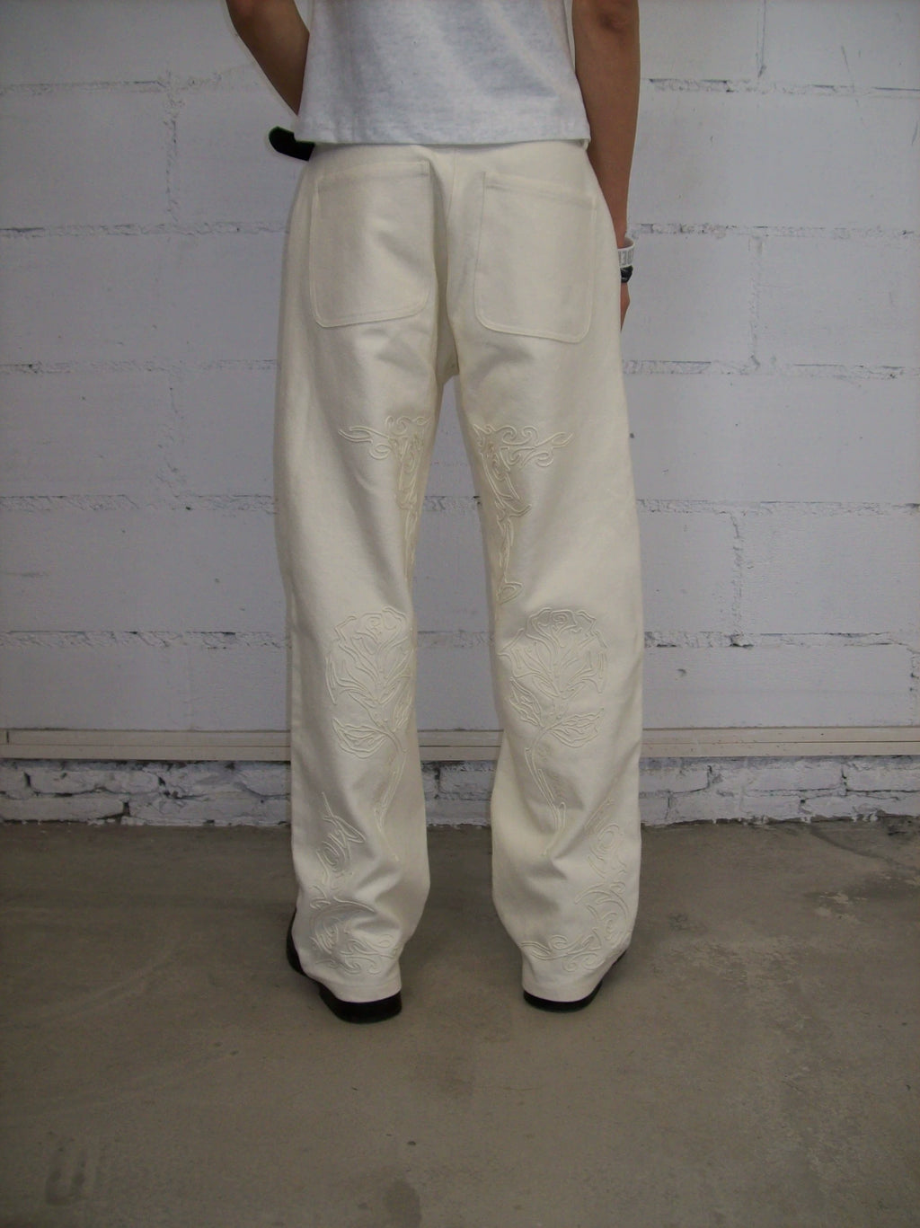CHAI Rope Embroidered Woven Loose Straight Trousers