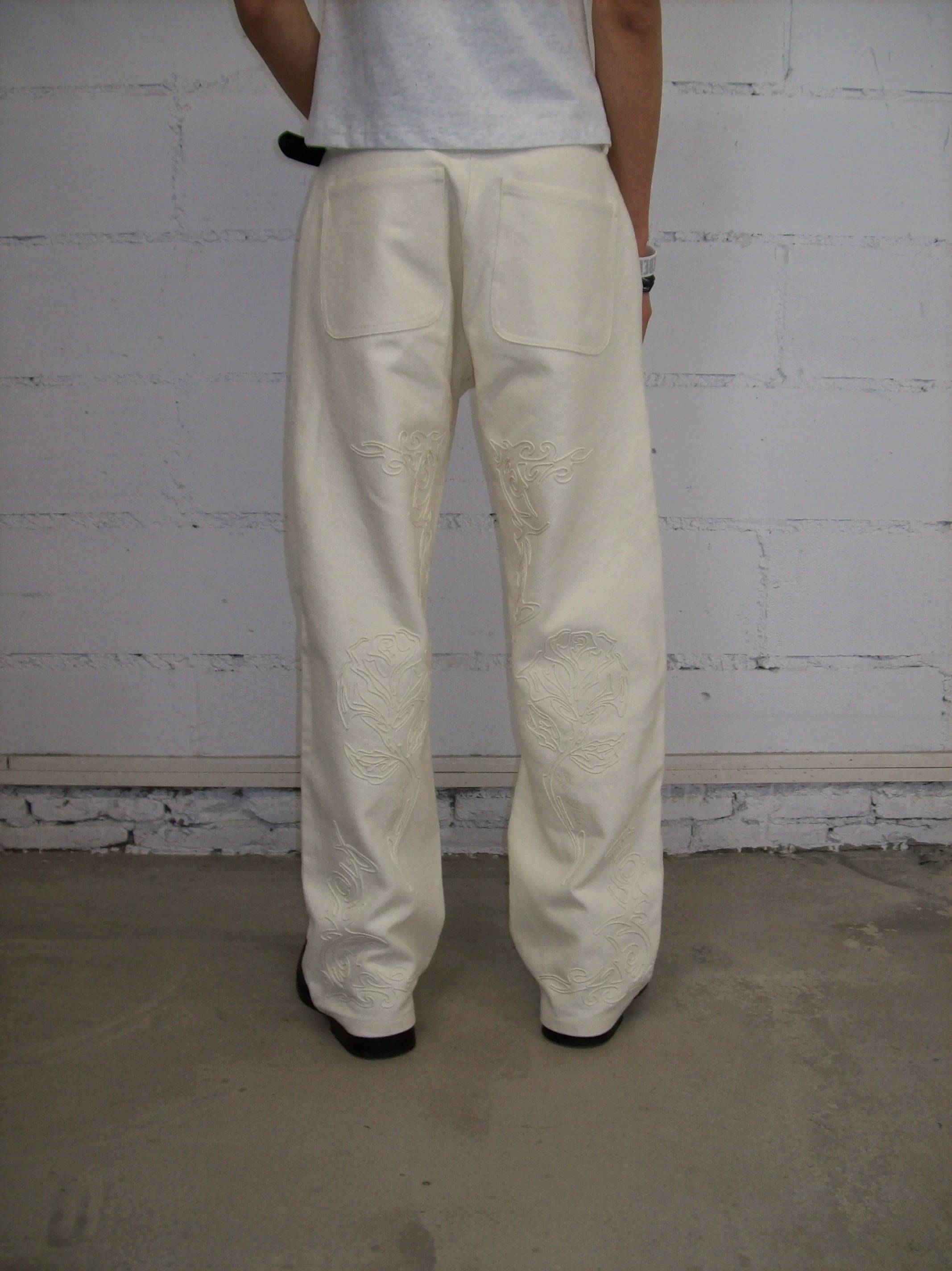CHAI Rope Embroidered Woven Loose Straight Trousers