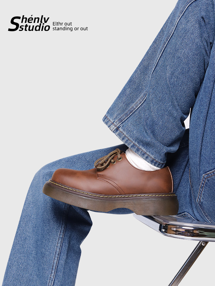 SHENLV STUDIO Retro Tooling Big Head Heightening Leather Shoes