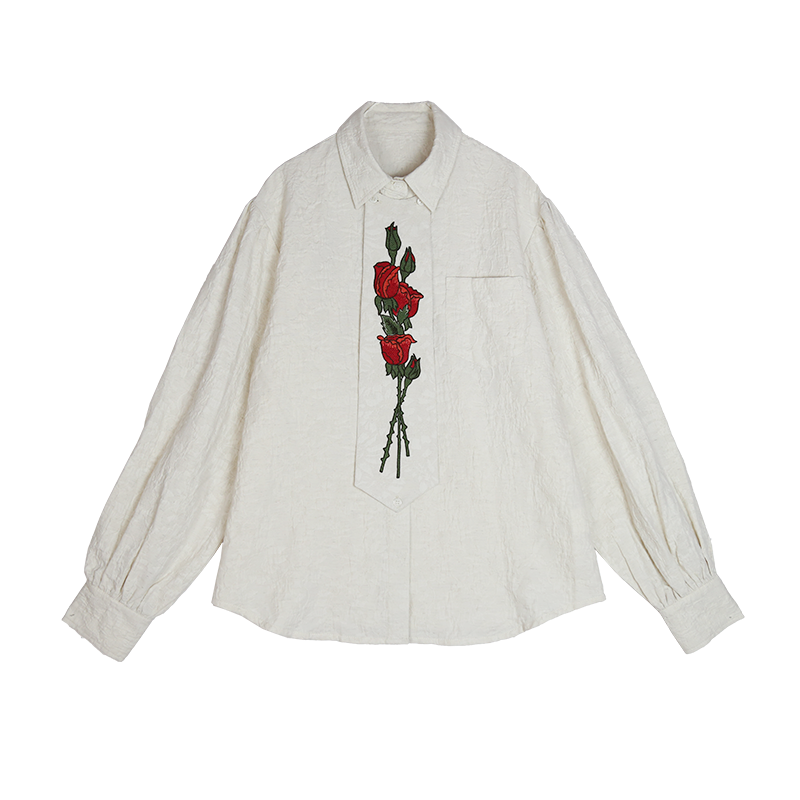 YEDM] Rose Embroidered Vintage Shirt