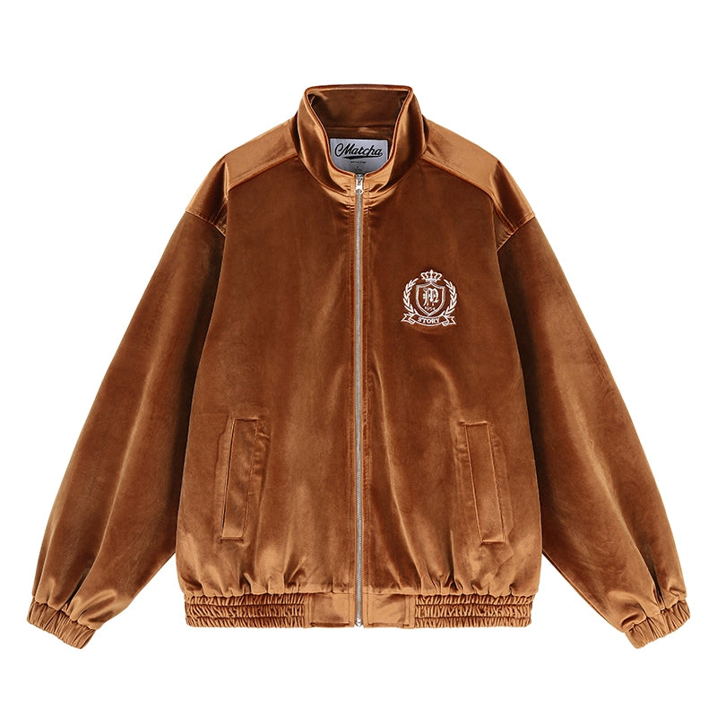 MATCHA STORY Vintage Embroidered Velvet Jacket