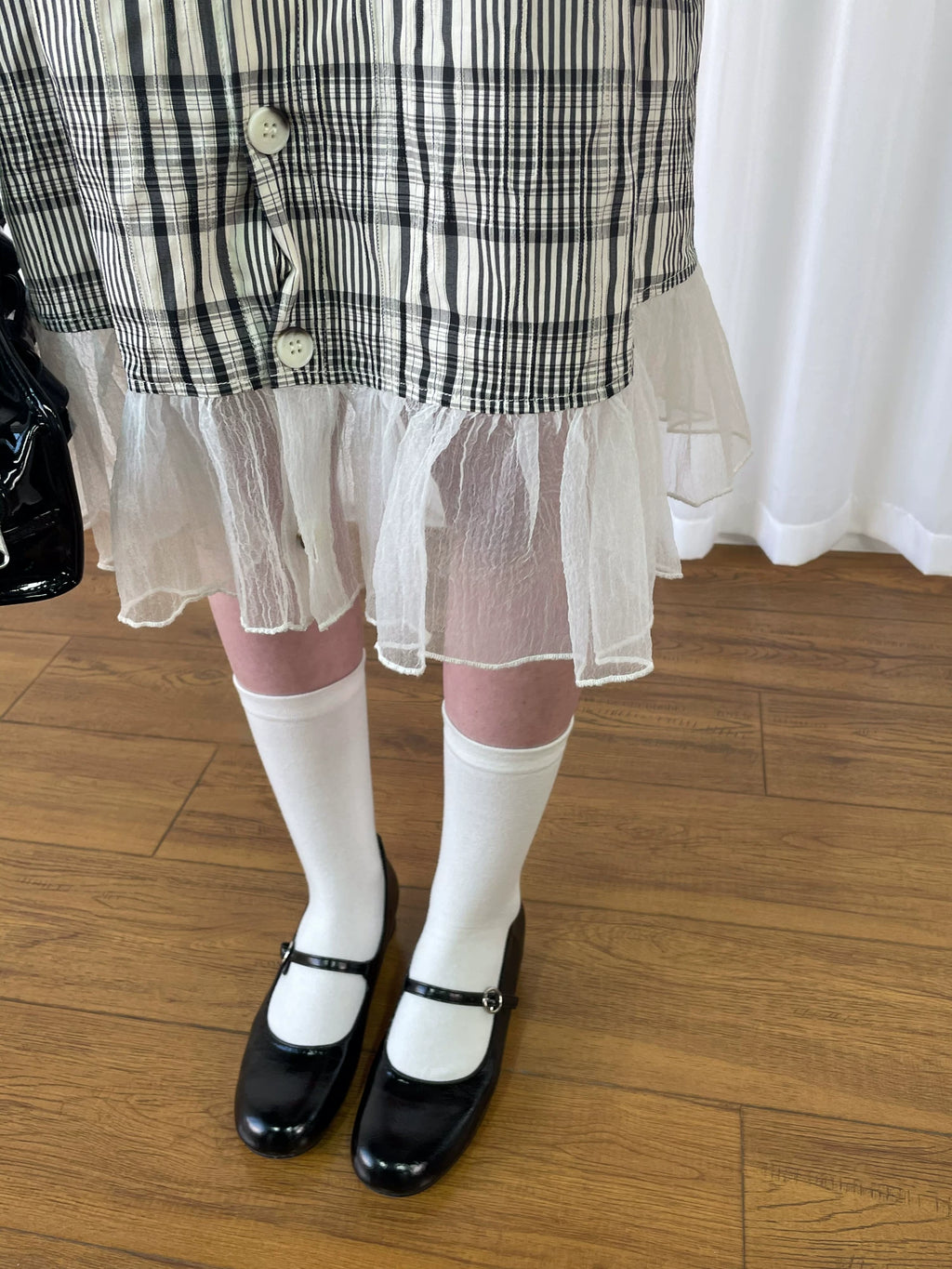 Loosesmell Pleated Neck Plaid Sleeveless Dress