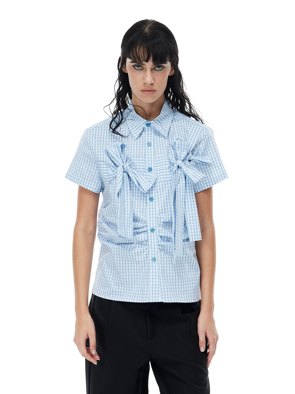 COSTUSTOOT Plaid Waist Slim Short-sleeved Shirt