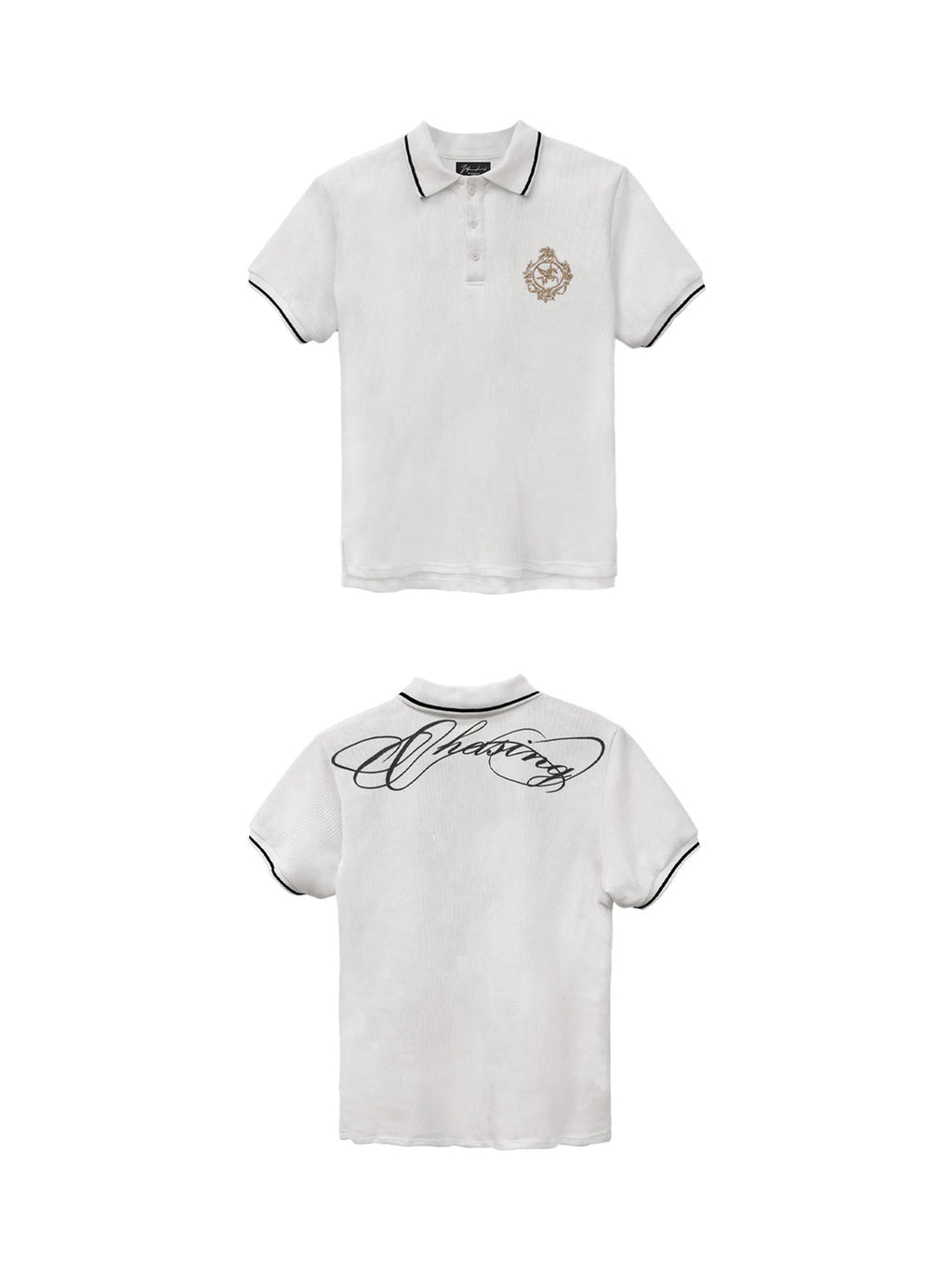 WANNA LAB Badge Embroidered Front Shoulder Polo Tee