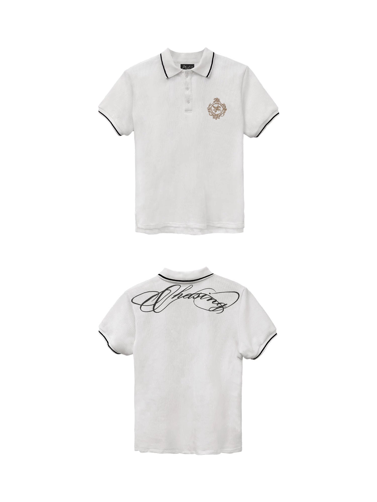 WANNA LAB Badge Embroidered Front Shoulder Polo Tee