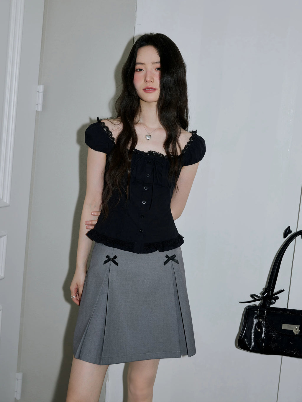 XUJING Square Neck Lace Slim Waist Tee