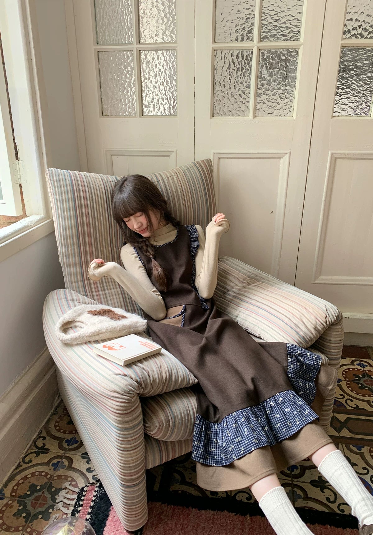 Kano Floral Checked Lace Pouch Vest Skirt