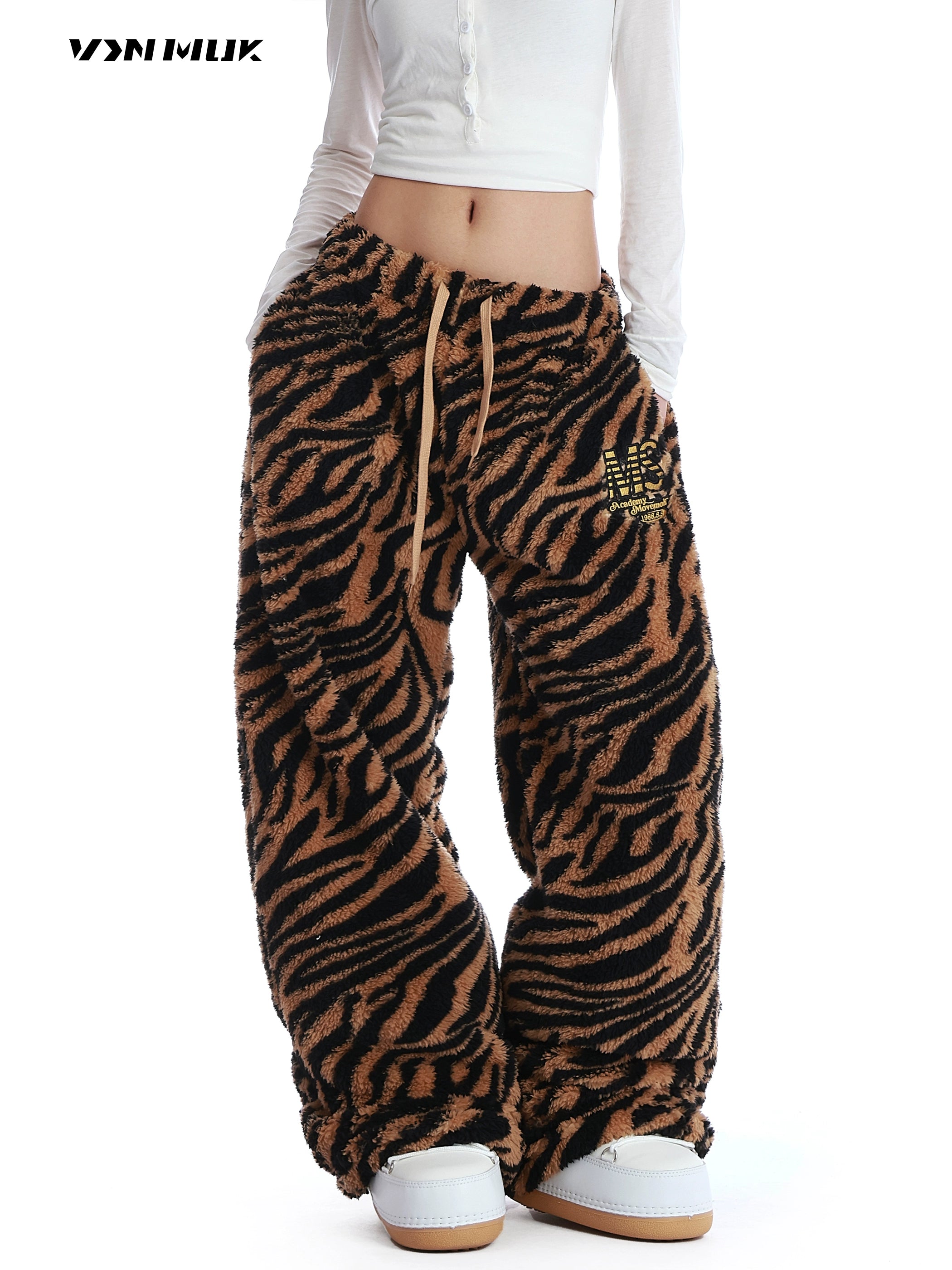 Mershier Vintage Yellow Black Tiger Lamb Wide Leg Pants