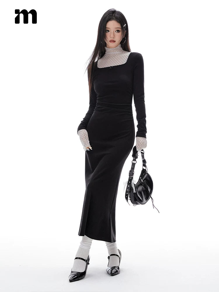 Imone Fake Two-piece Pleated Waist Mesh Splicing Dress