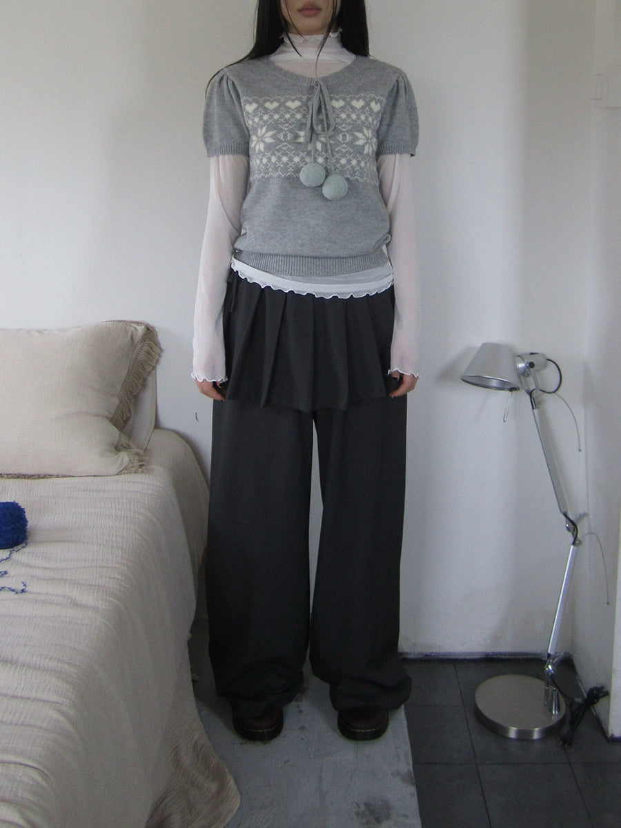 Ang:project Korean Fake Two-piece Splicing Trousers with Strap Culottes