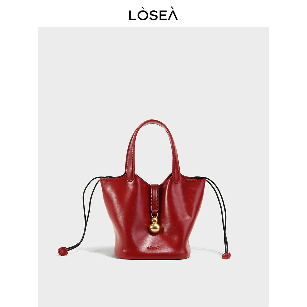 LOSEA Genuine Leather Vegetable Basket Cowhide Gourd Shoulder Bag