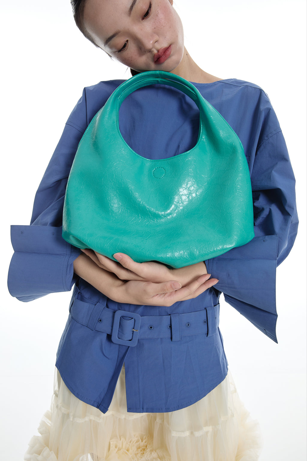 DirtySix Fuka bento soft pleated shiny leather bag