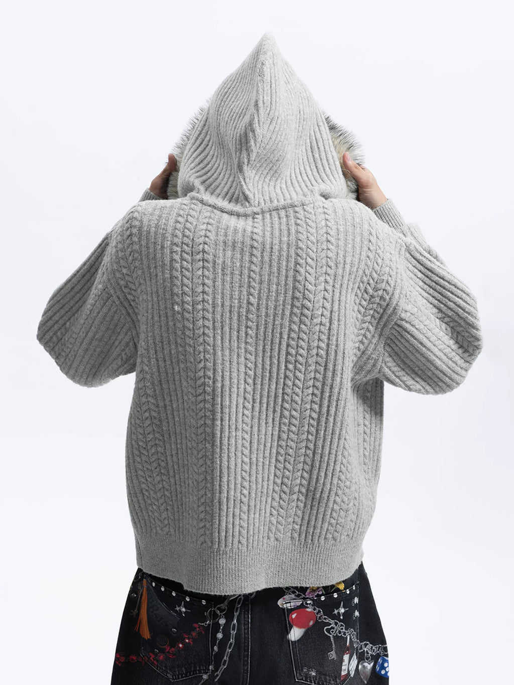 WHOOSIS Vintage Twisted Hooded Cardigan Sweater