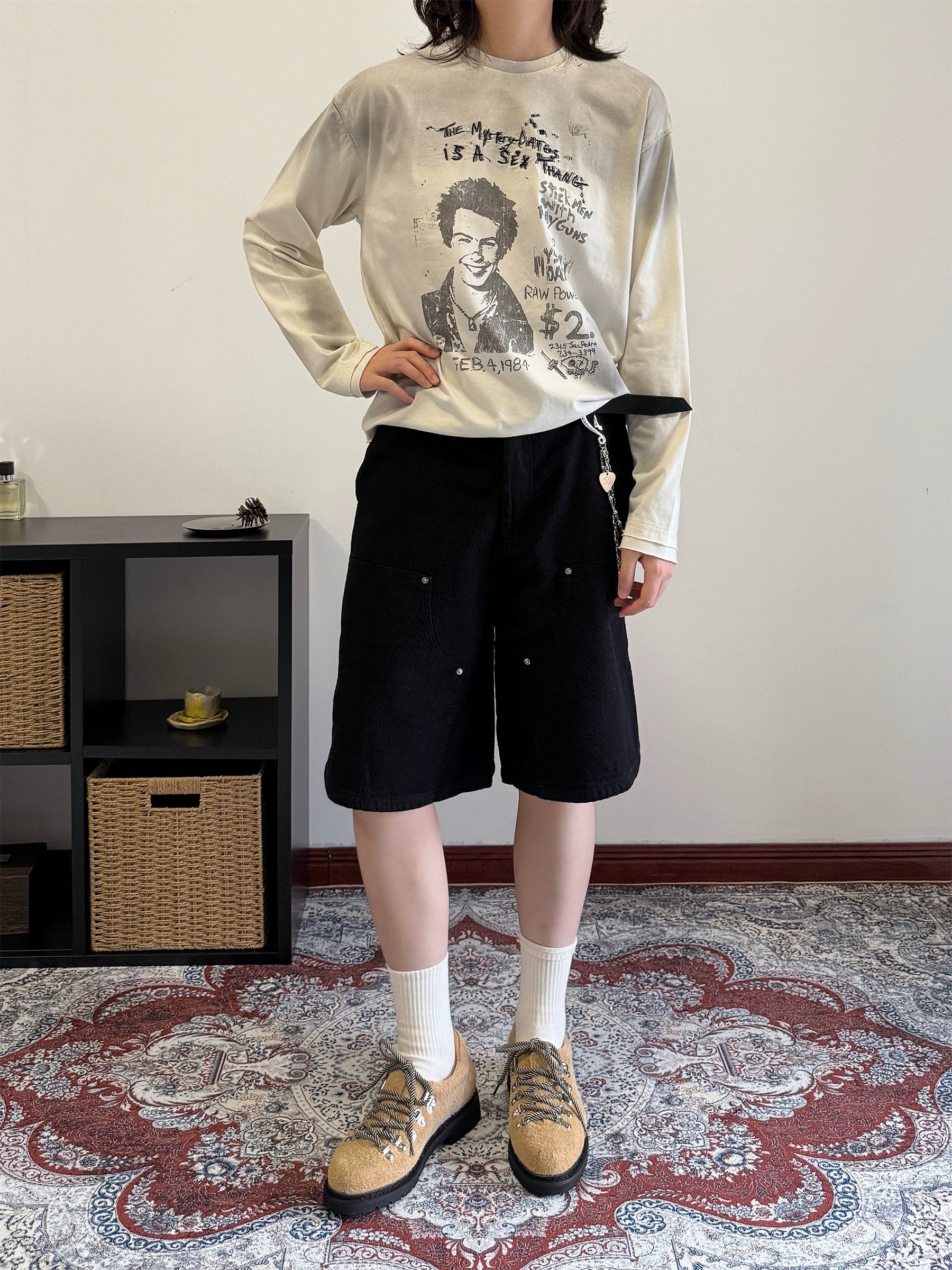 Erole Dirty Dye Old Damage Embroidery Print Long Sleeve