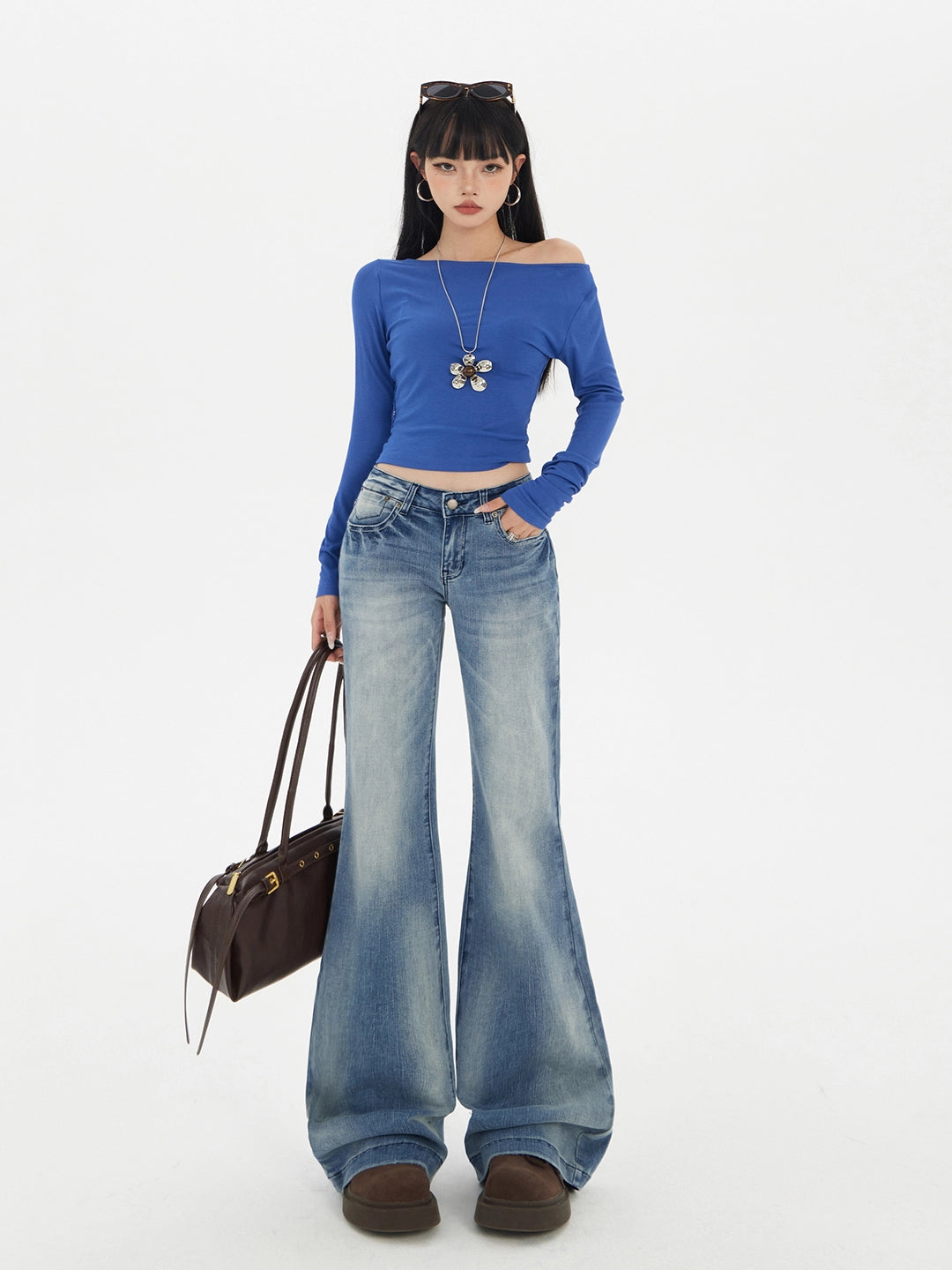 KPSR Retro Gradual Change Low Waist Flared Pants