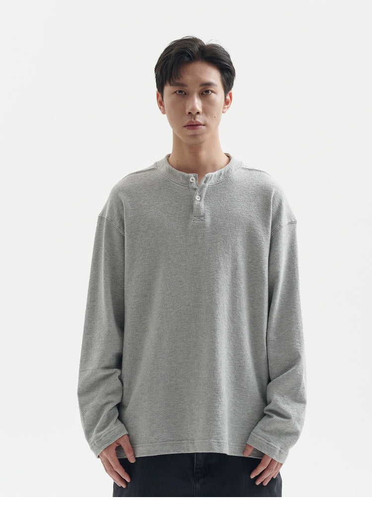 BUTTBILL Henry Collar Simple Casual Vintage Long Sleeve