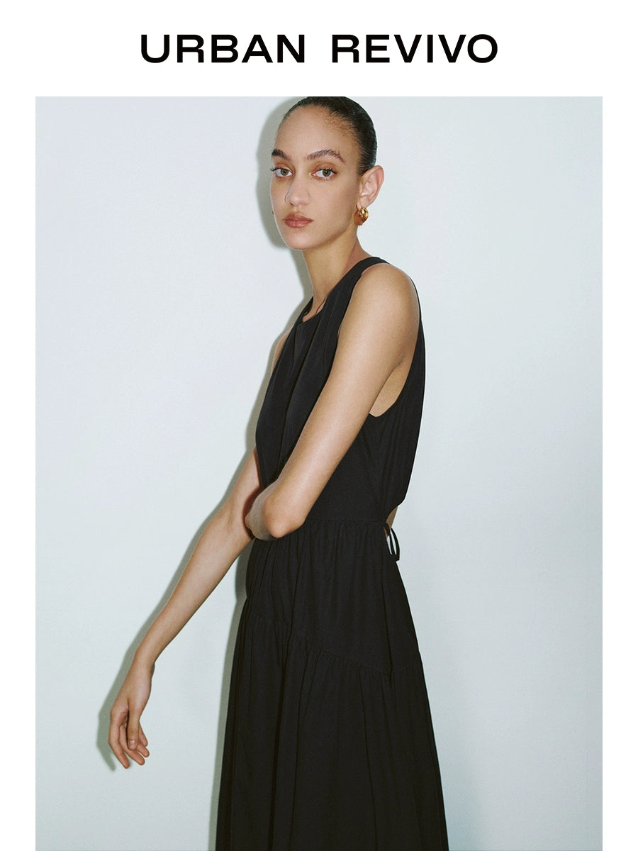 URBAN REVIVO French Back Hollow Lace-Up Sleeveless Dress