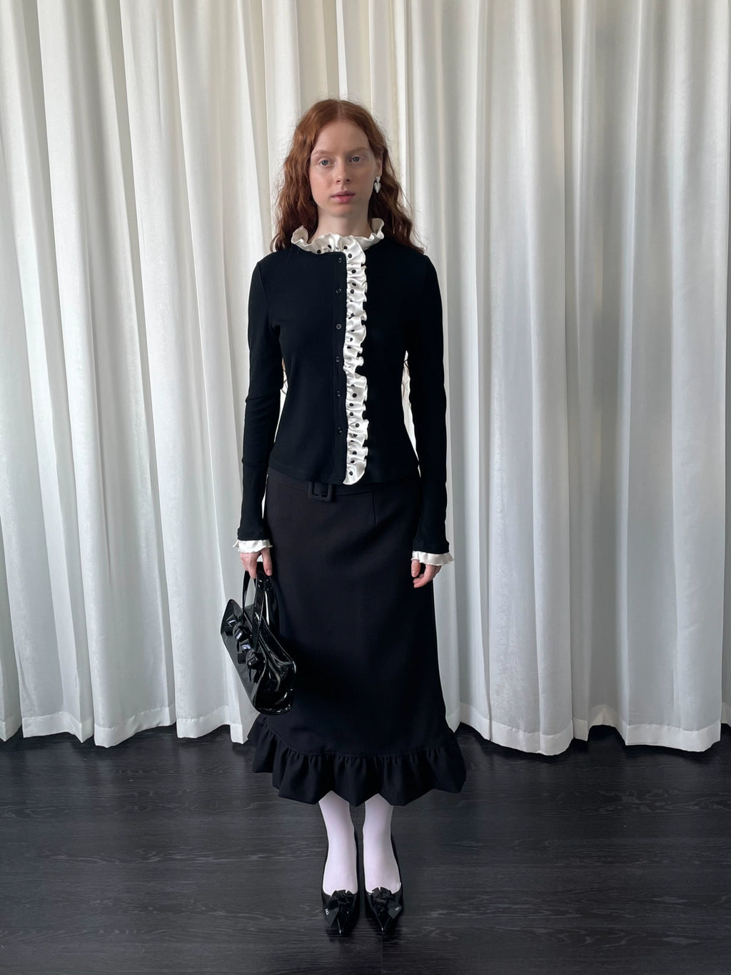 Loosesmell Polka Dot Placket Long Sleeve