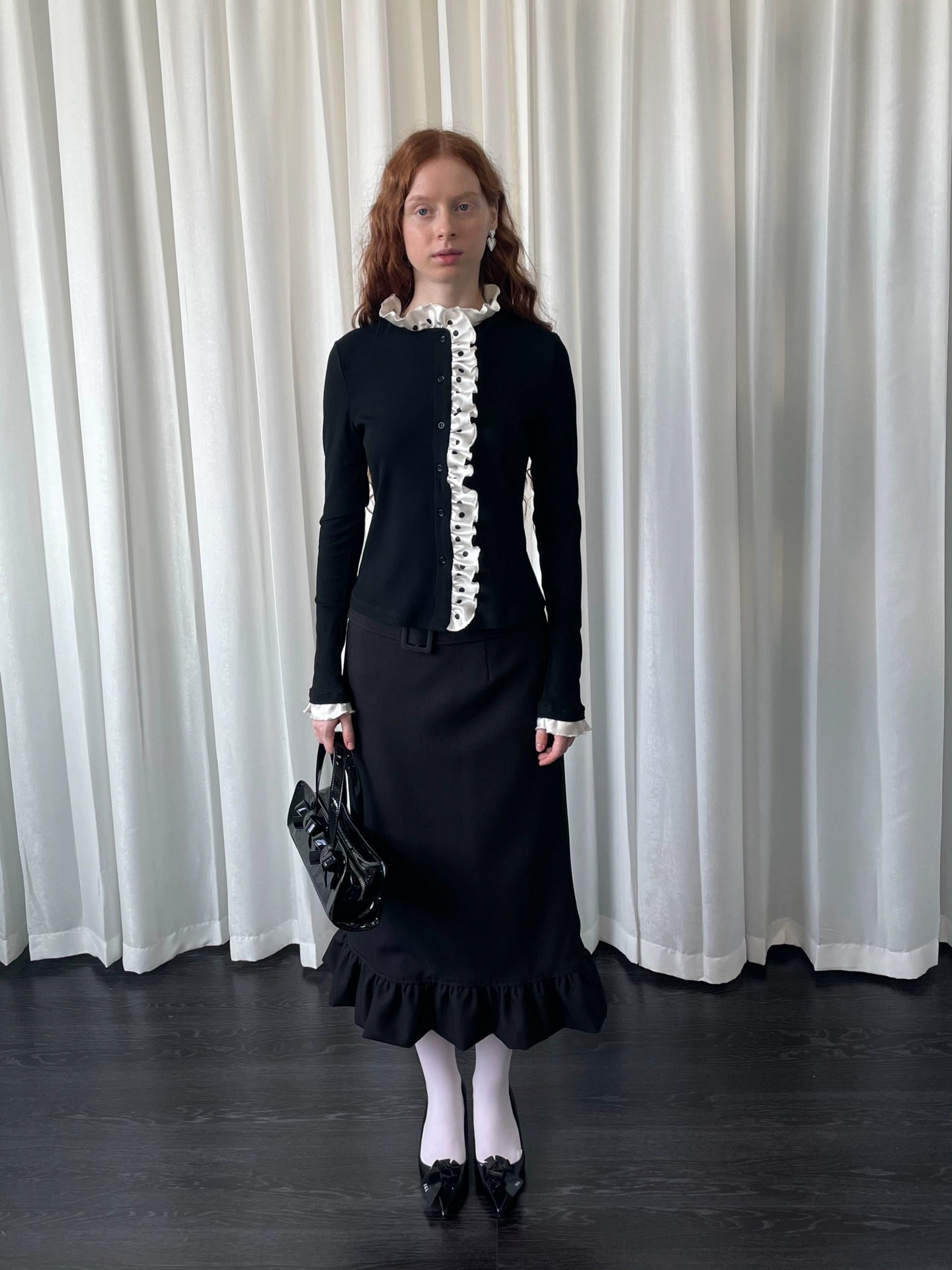 Loosesmell Polka Dot Placket Long Sleeve