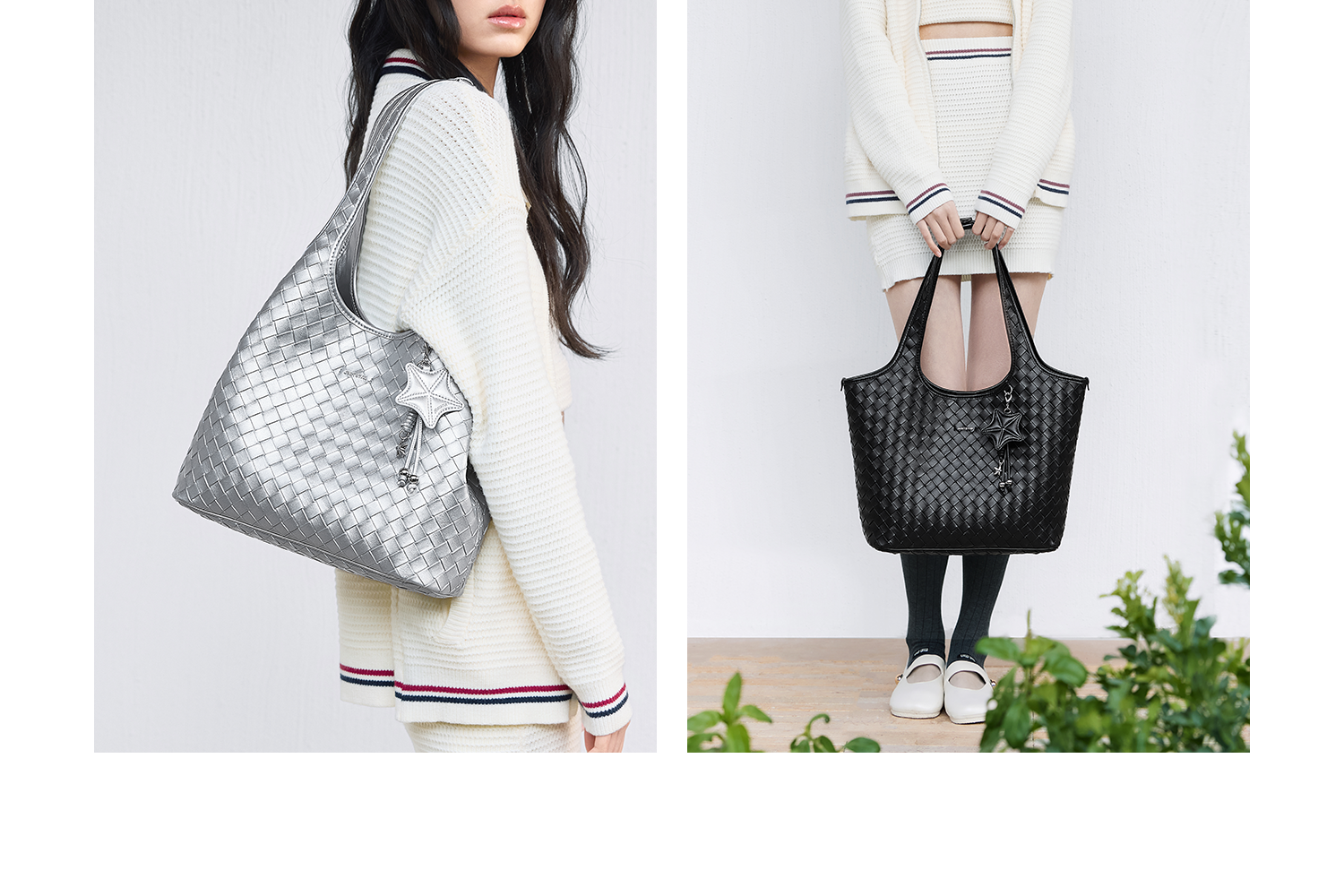 JUST STAR Large Capacity Portable Underarm Knitted Bag