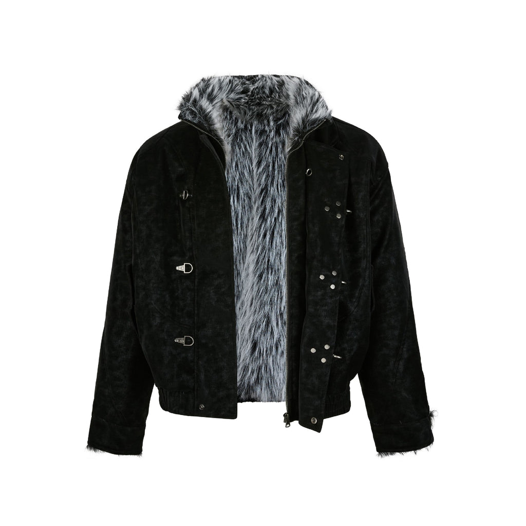 EME Crocodile PU Leather Stand-up Collar Jacket