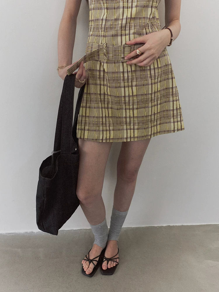 VOOE Vintage Plaid Waist Vest Dress