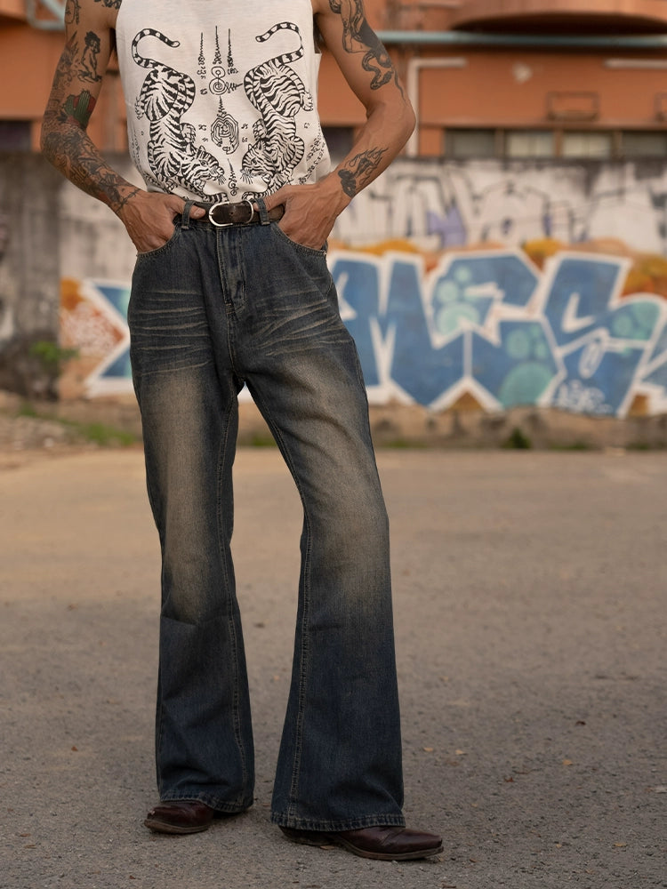 PUBLICRADIO Vintage Washed Rust Denim Flared Pants