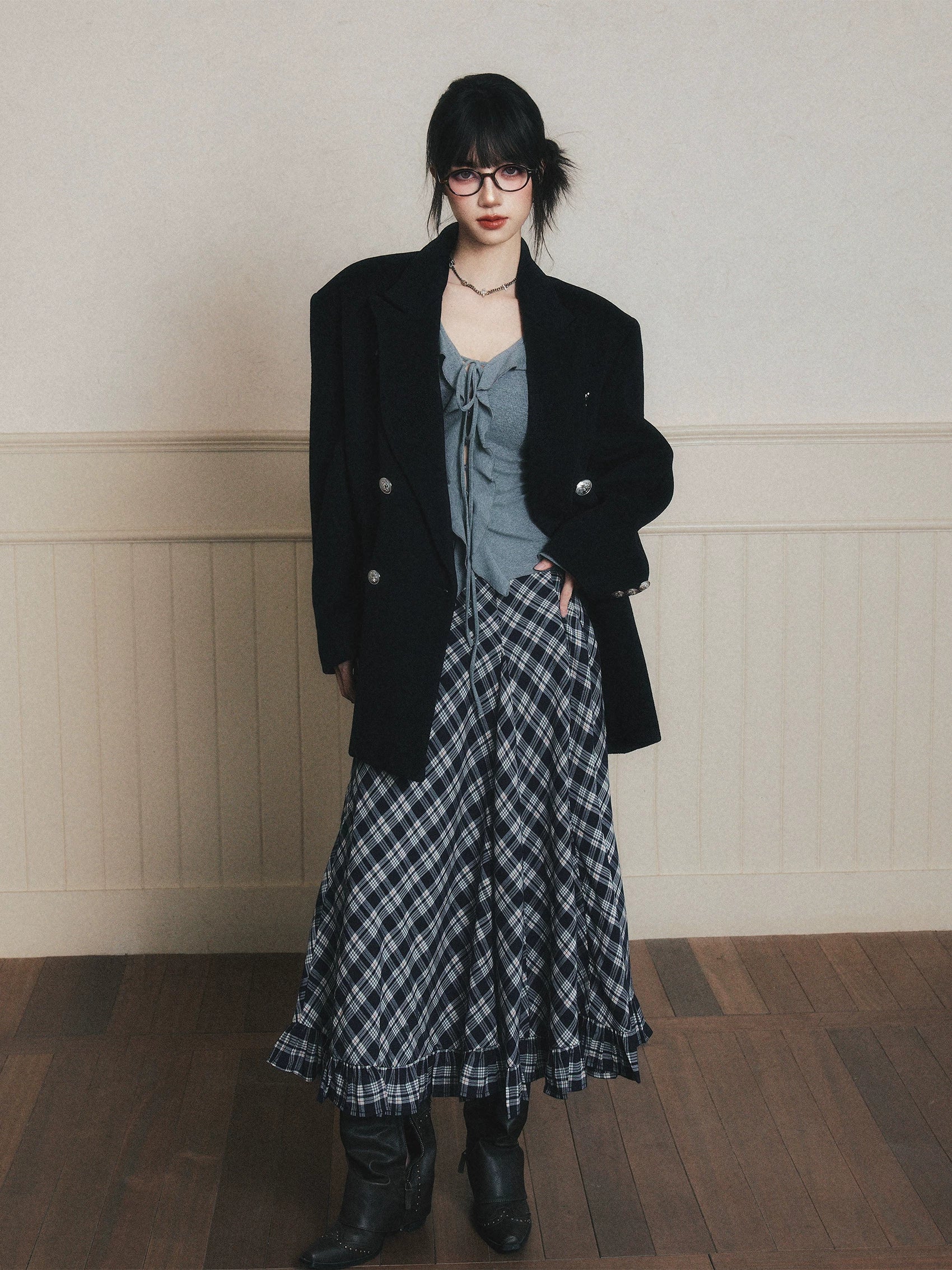 LULUSWINGS Vintage College Plaid A-shaped Skirt