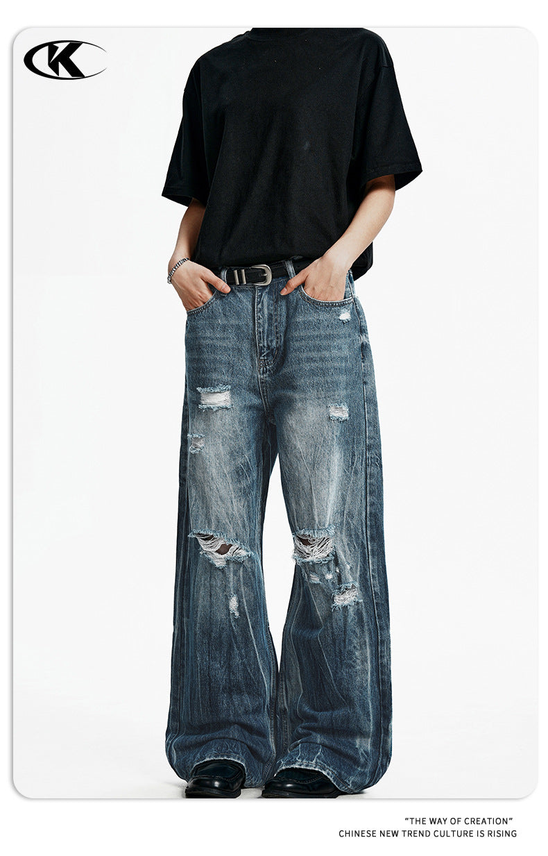 11KN Distressed Straight Leg Denim Jeans