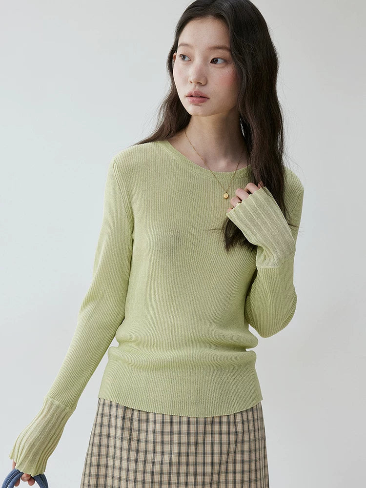 VOOE Round Neck Simple Casual Knitted Long Sleeves