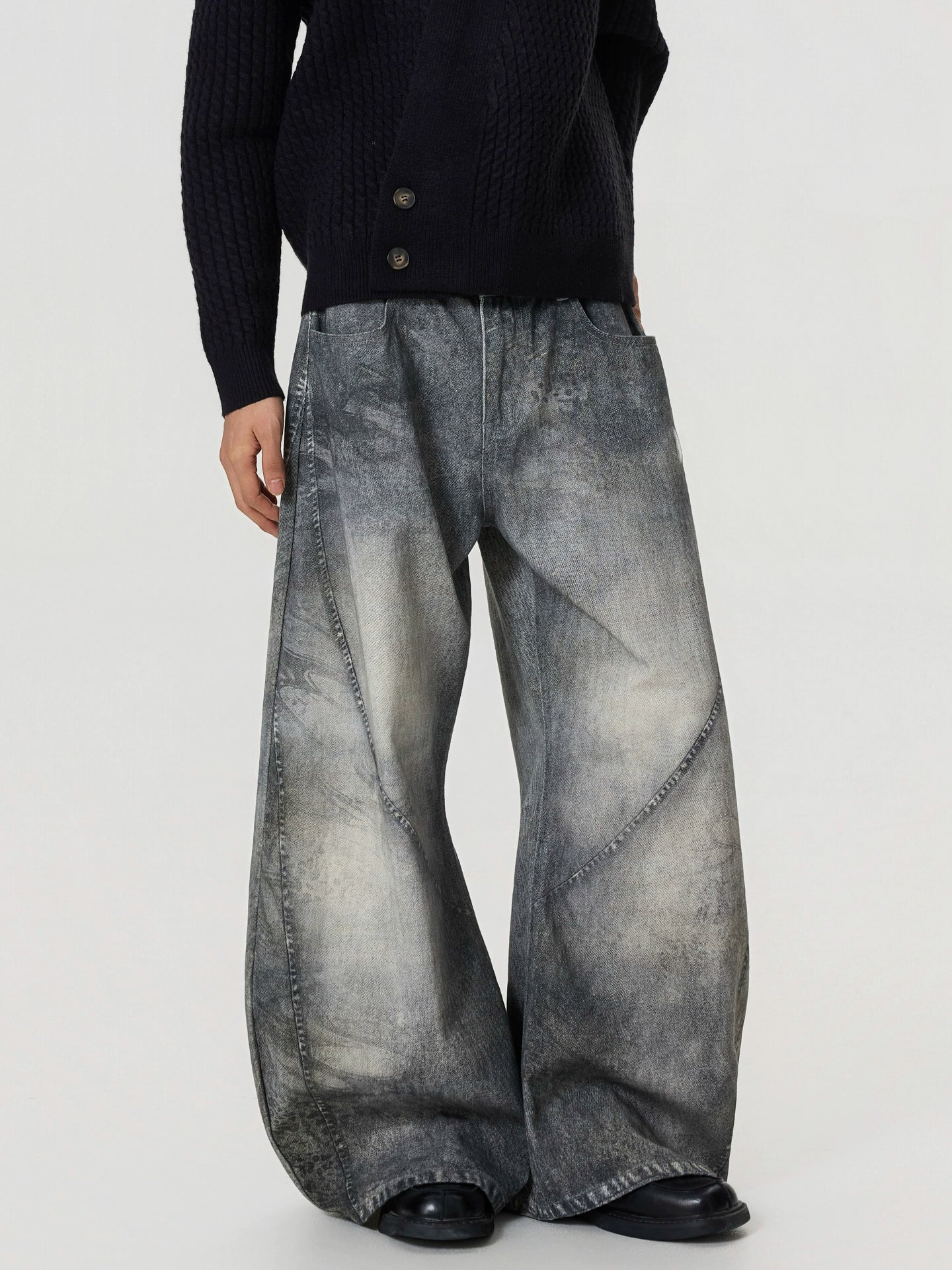 BTSG 3D Digital Printing Stitching Scimitar Jeans