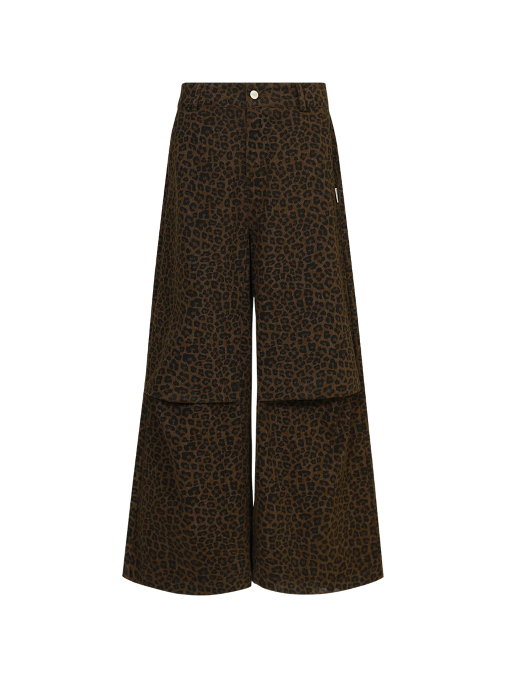FUNKYFUN Leopard Print Knee Pleated Design Wide-leg Pants