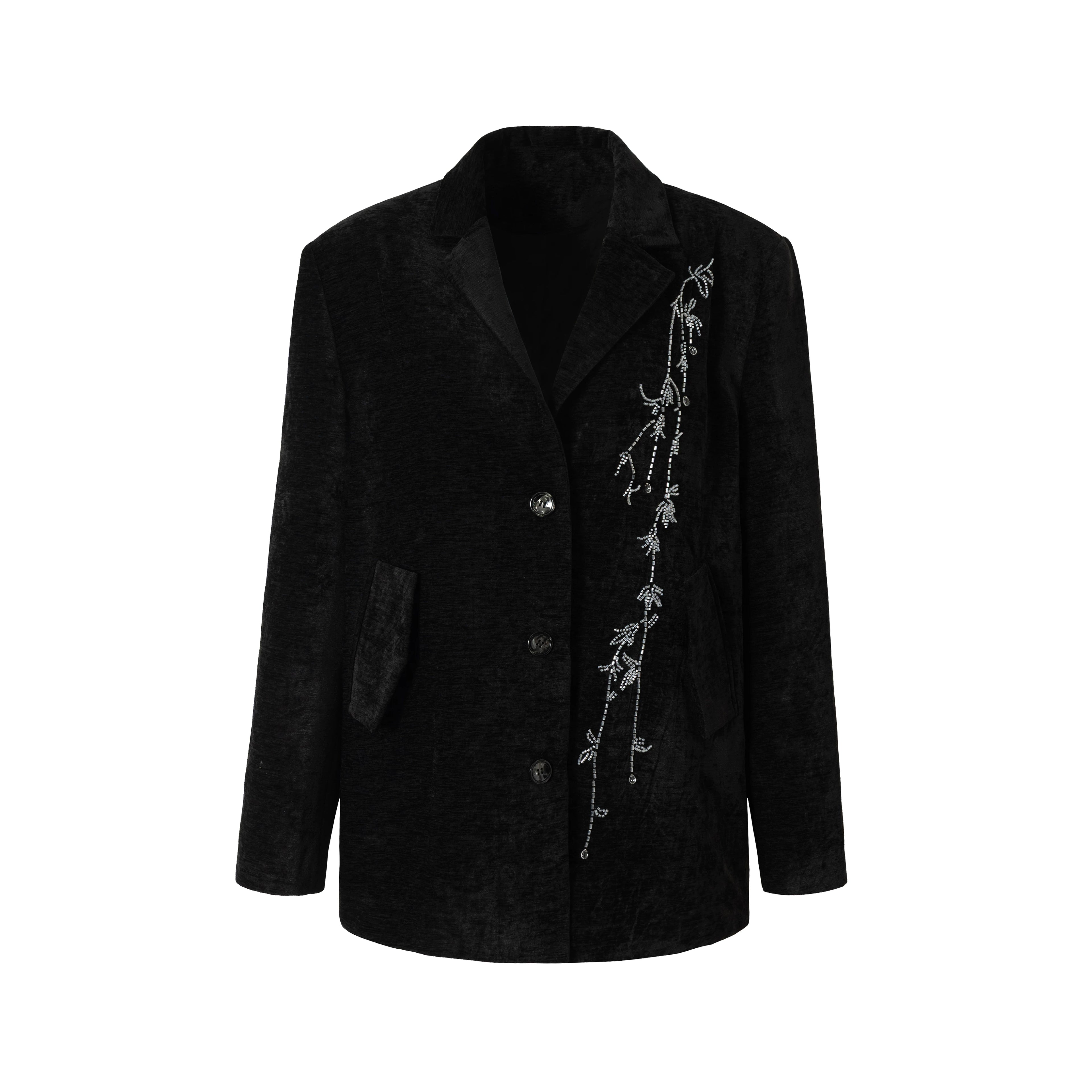 LOUMUTAKU Floral Handmade Beaded Velvet Blazer