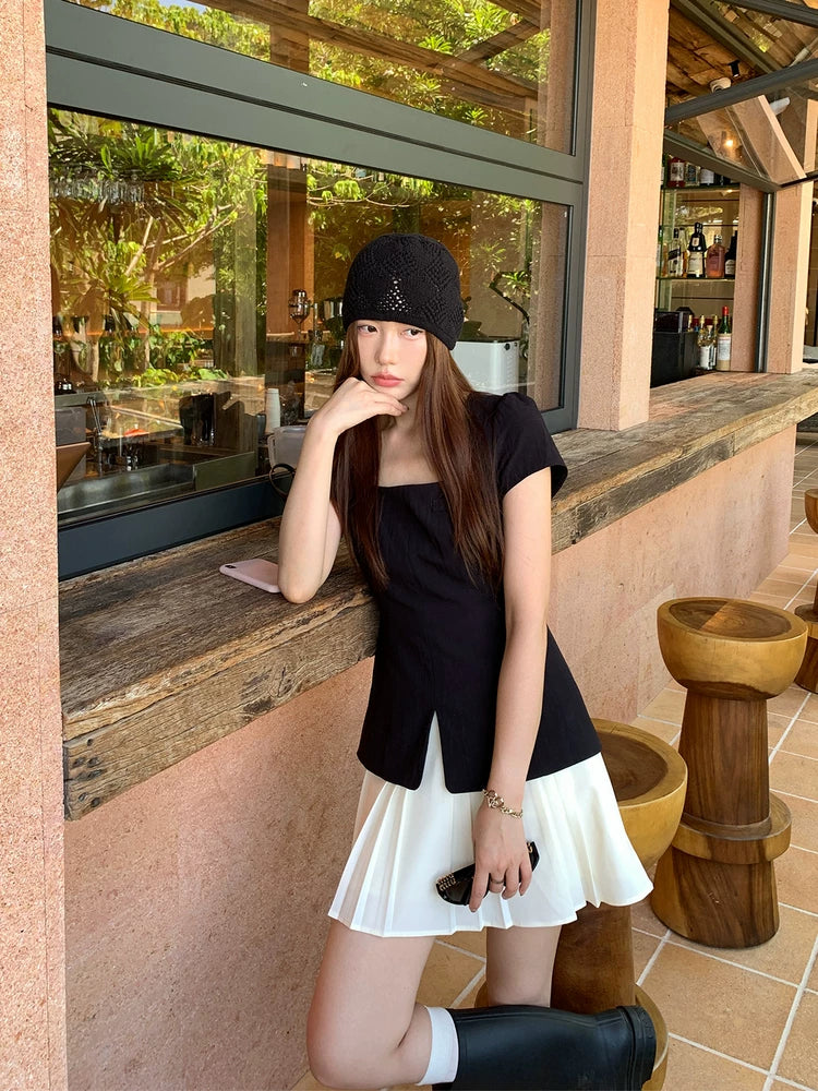 YOUNG KYLIN Contrasting Splicing Fake Two-piece Pleated Dress