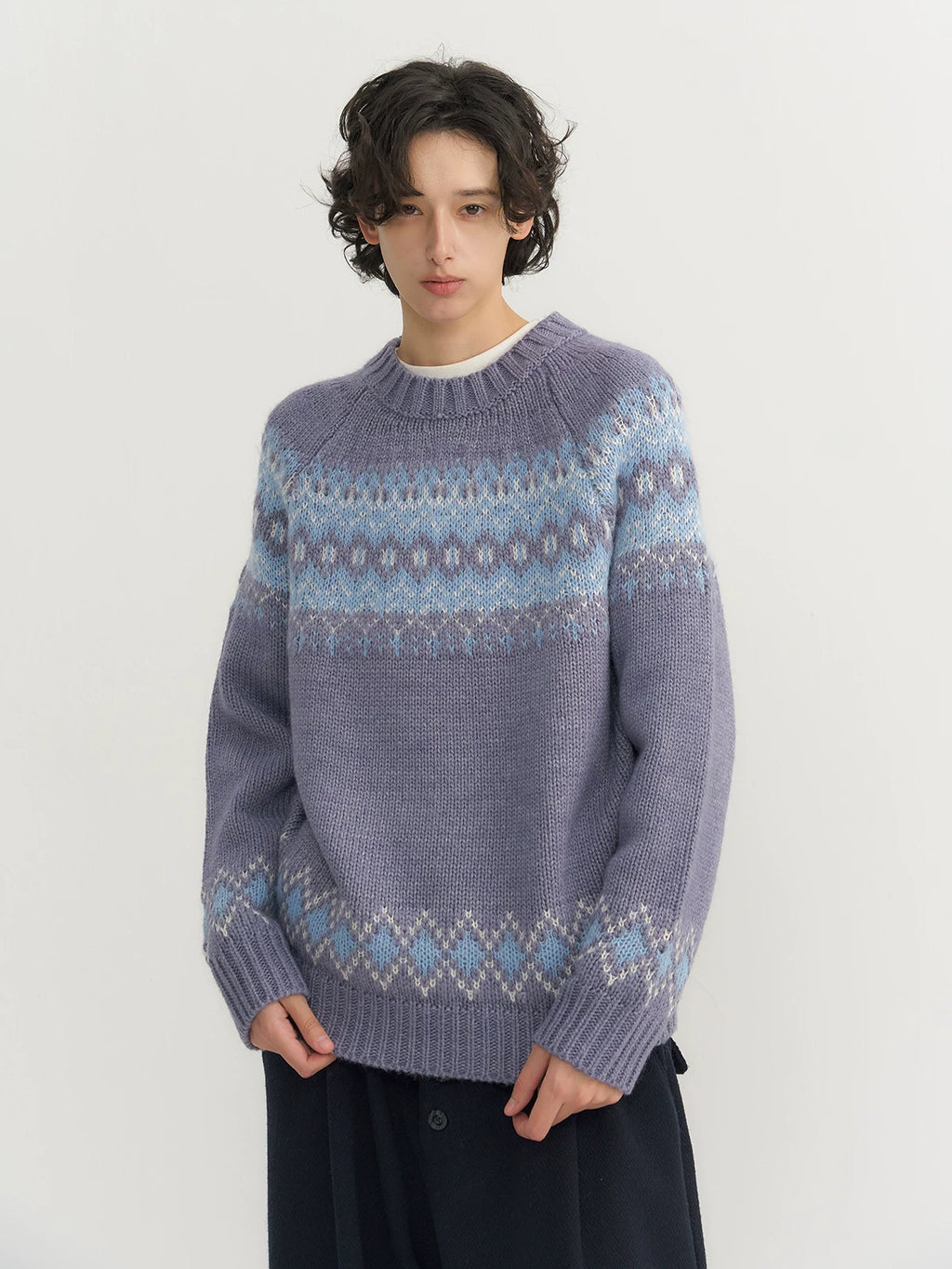 CARPEM Vintage Jacquard Contrast Crew Neck Sweater