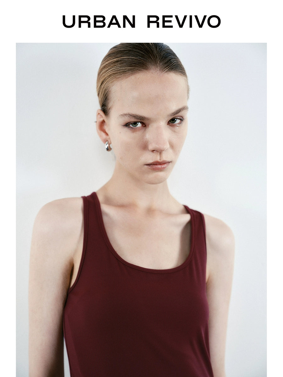 URBAN REVIVO Pleated Design Splicing Sleeveless Dress