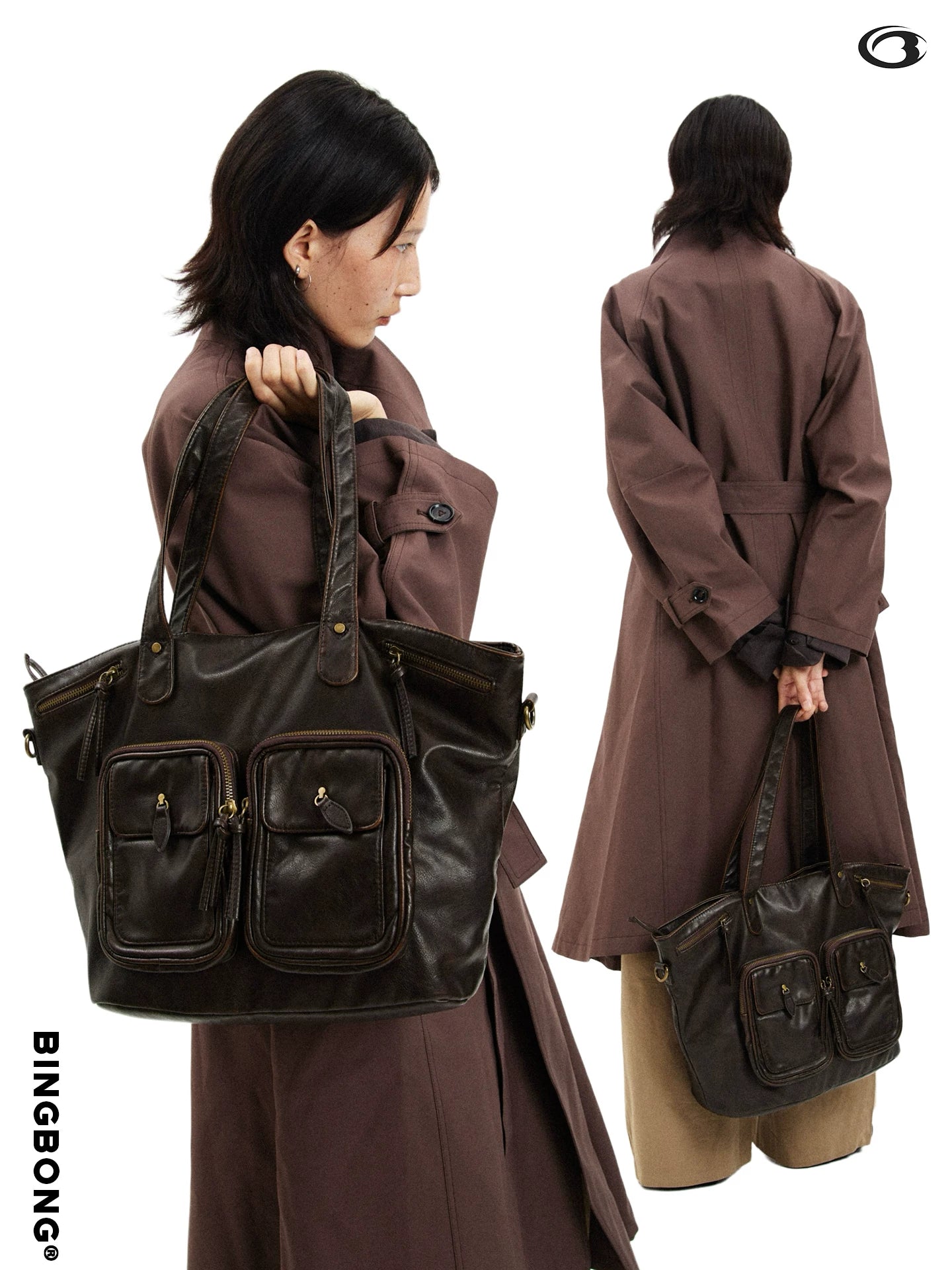 BINGBONG Multi-pocket Retro Large-capacity Tote Bag