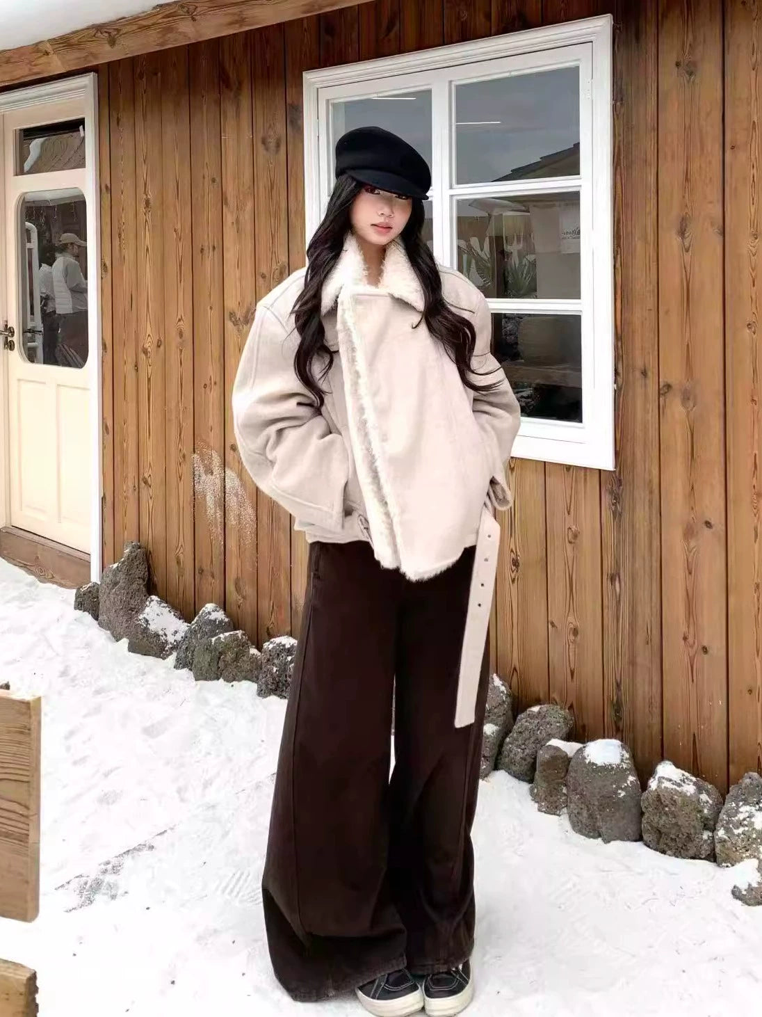 WITHMIN Fleece Warm Loose Short Woolen Coat