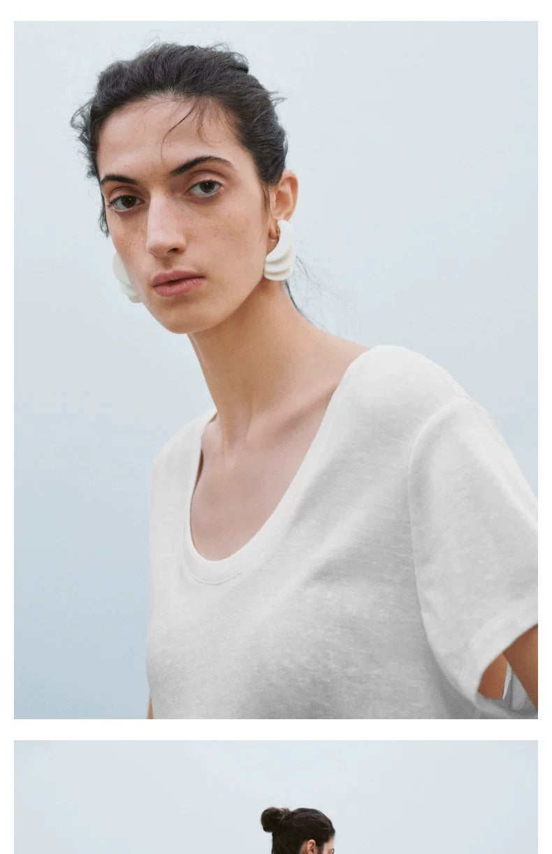 URBAN REVIVO Casual Versatile U-neck Tee