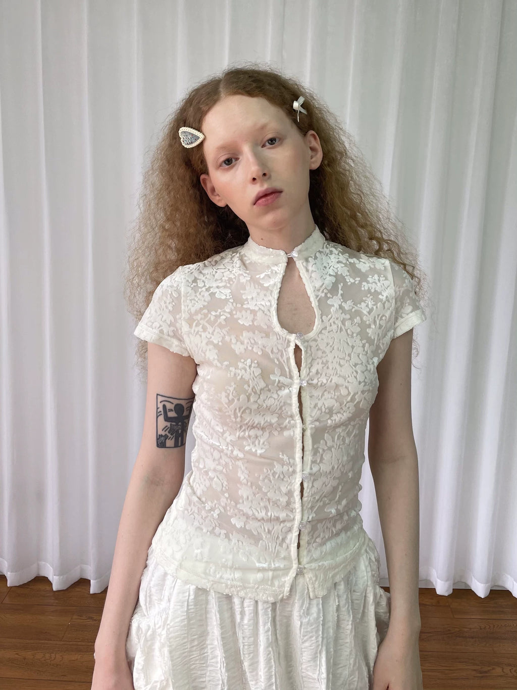 Loosesmell Jacquard Spliced Lace Waist Shirt