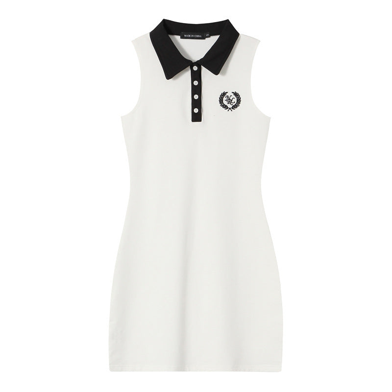 Nariele Contrast Lapel College Sleeveless Dress