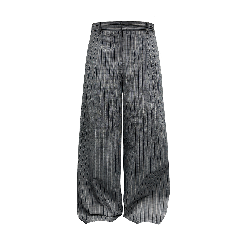 JCAESAR Bubble Plaid Straight Wide-leg Pants