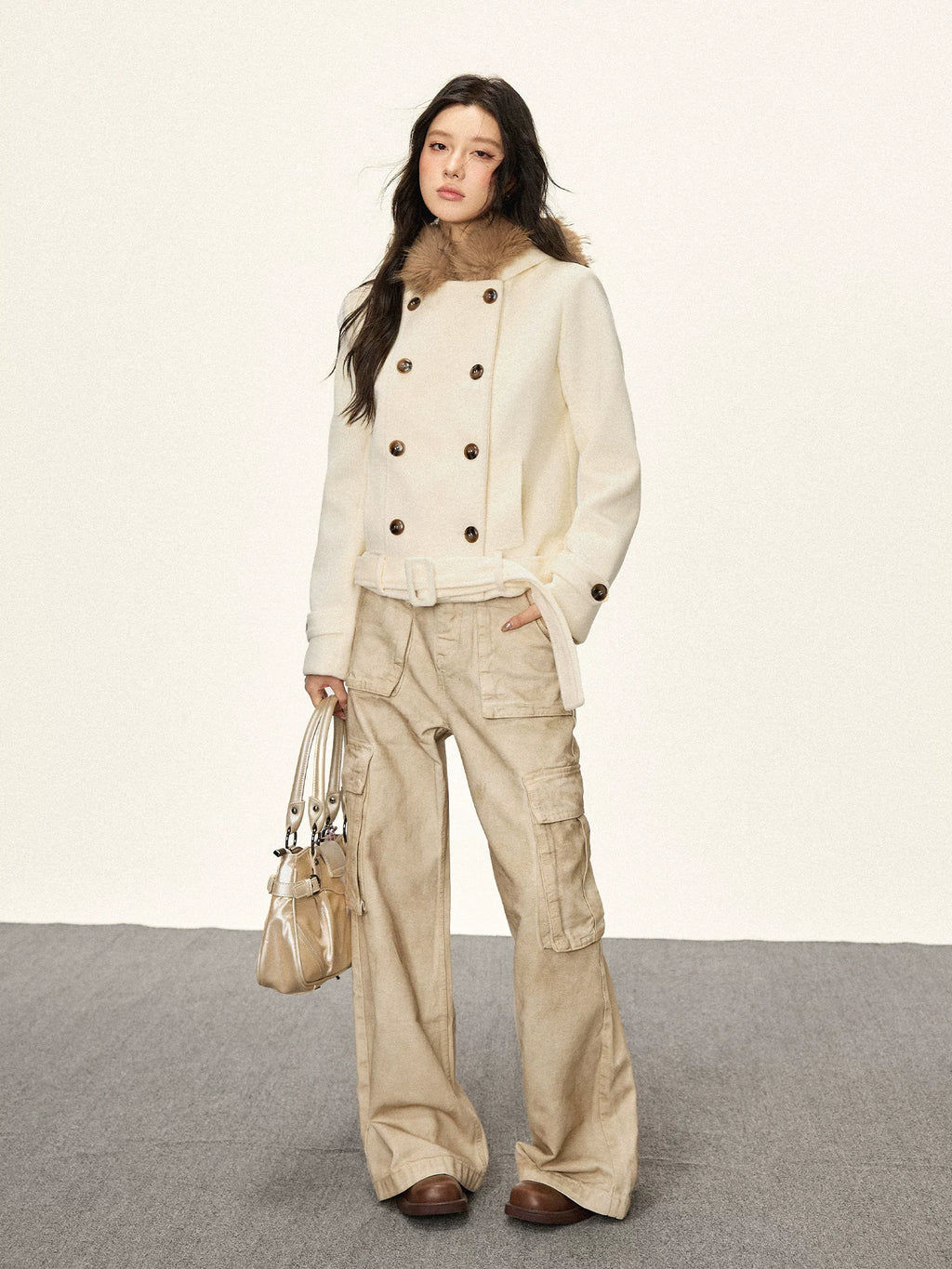 Cherry Melody Double-breasted Tweed Hooded Jacket