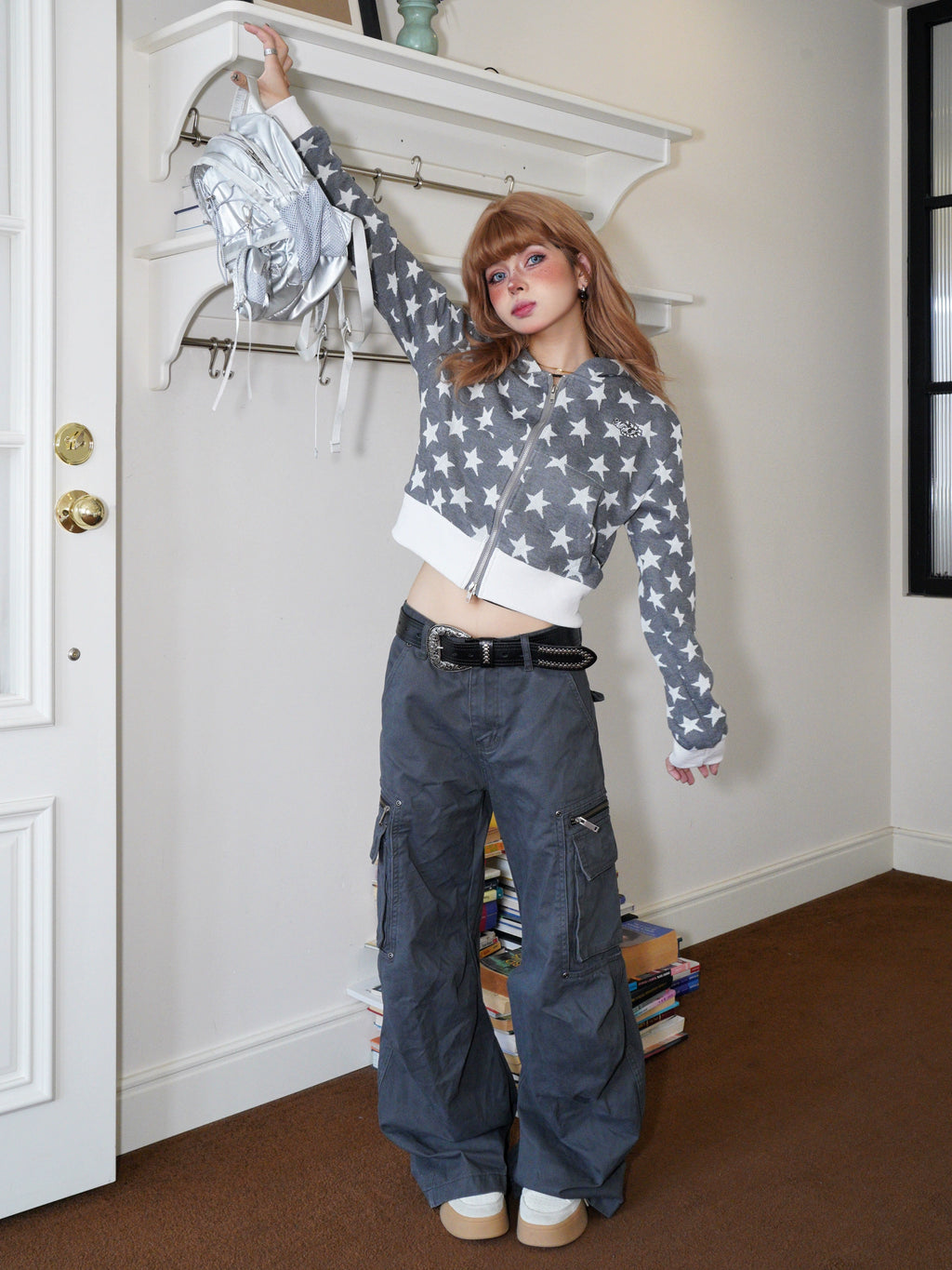 BANGU Retro Star-printed Hooded Short Coat