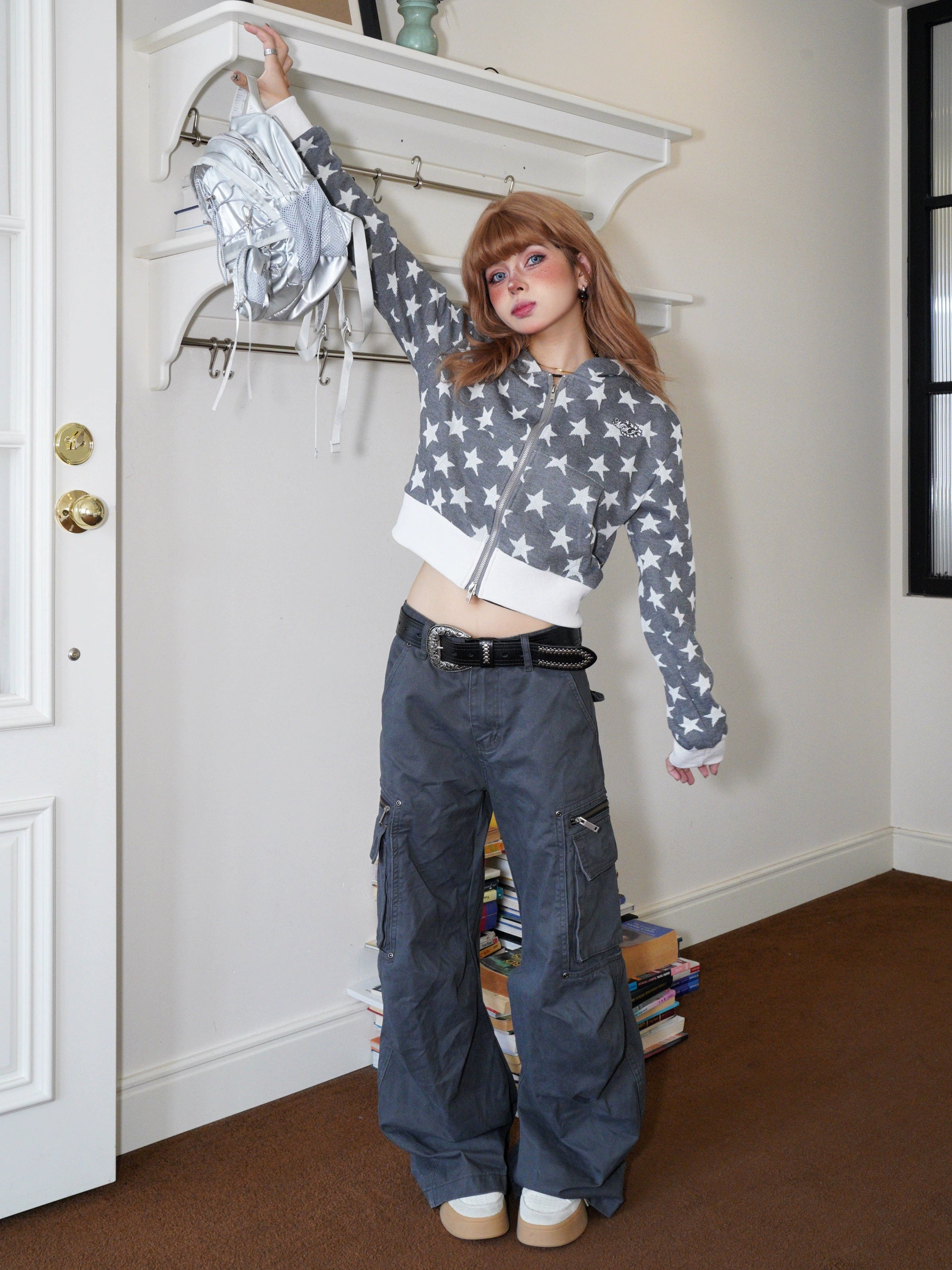 BANGU Retro Star-printed Hooded Short Coat