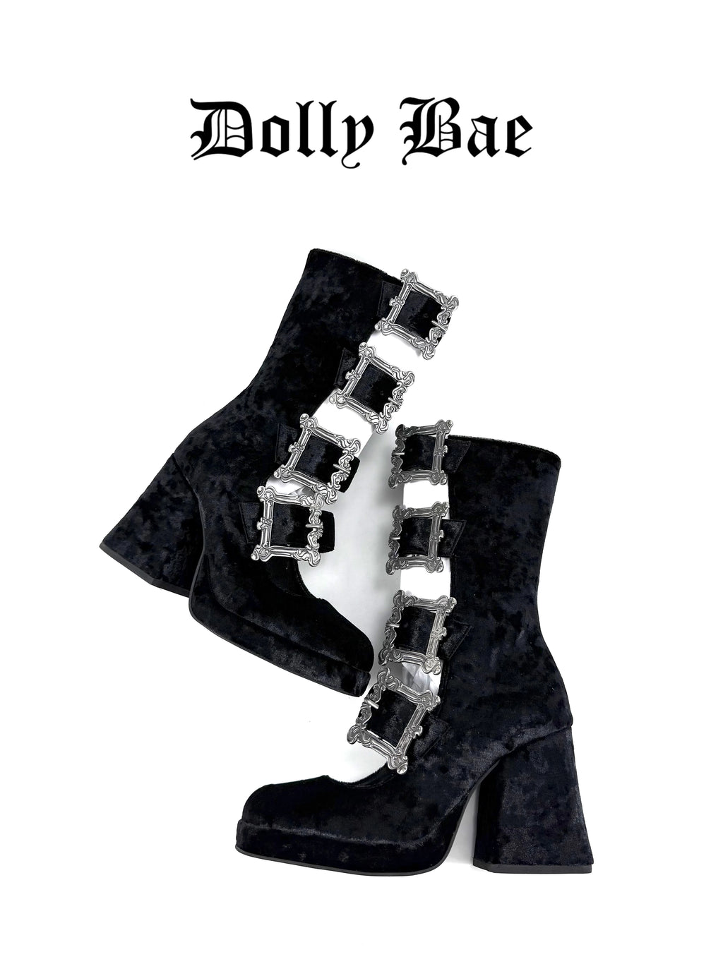 Dollybae Carved Square Buckle Hollow Skinny Boots